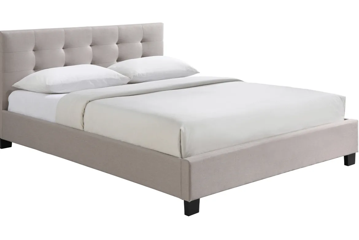 Lit 2 places 160x200 cm en tissu lin beige capitonné MARQUISE
