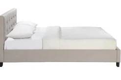 Lit 2 places 160x200 cm en tissu lin beige capitonné MARQUISE