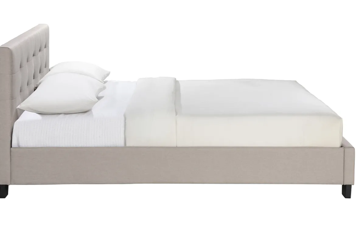 Lit 2 places 160x200 cm en tissu lin beige capitonné MARQUISE