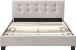 Lit 2 places 160x200 cm en tissu lin beige capitonné MARQUISE