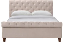 Lit 2 places 160x200 cm en tissu velours beige capitonné RILEY