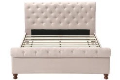 Lit 2 places 160x200 cm en tissu velours beige capitonné RILEY