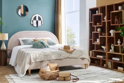 Lit 2 places 160x200 en tissu beige CHARLINE