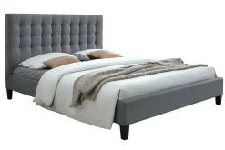 Lit 2 places 160x200 en tissu gris clair capitonné DANAE