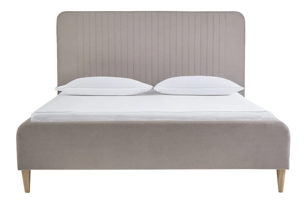Lit 2 places 160x200 en tissu texturé taupe LINDSAY