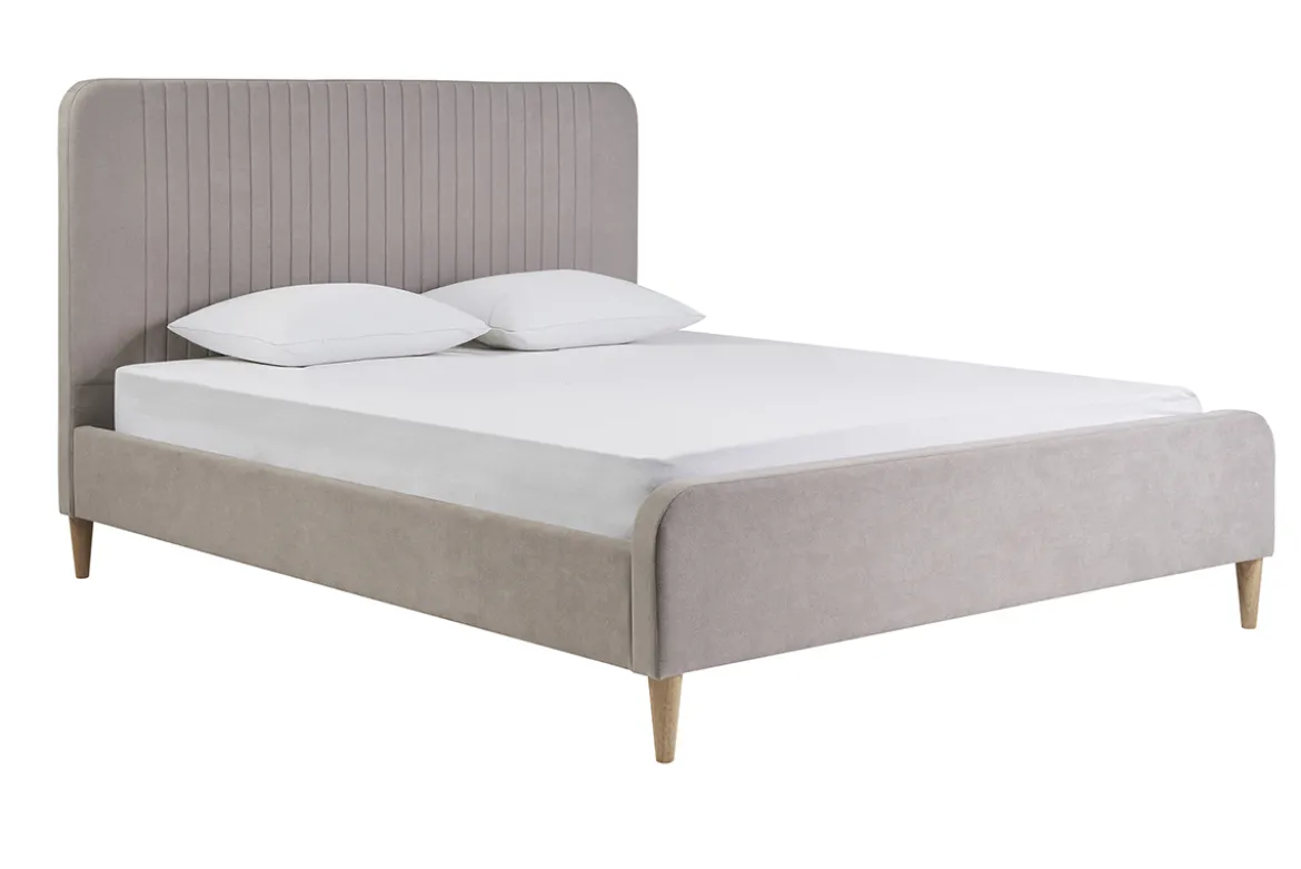 Lit 2 places 160x200 en tissu texturé taupe LINDSAY