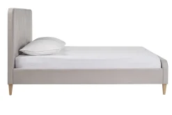 Lit 2 places 160x200 en tissu texturé taupe LINDSAY