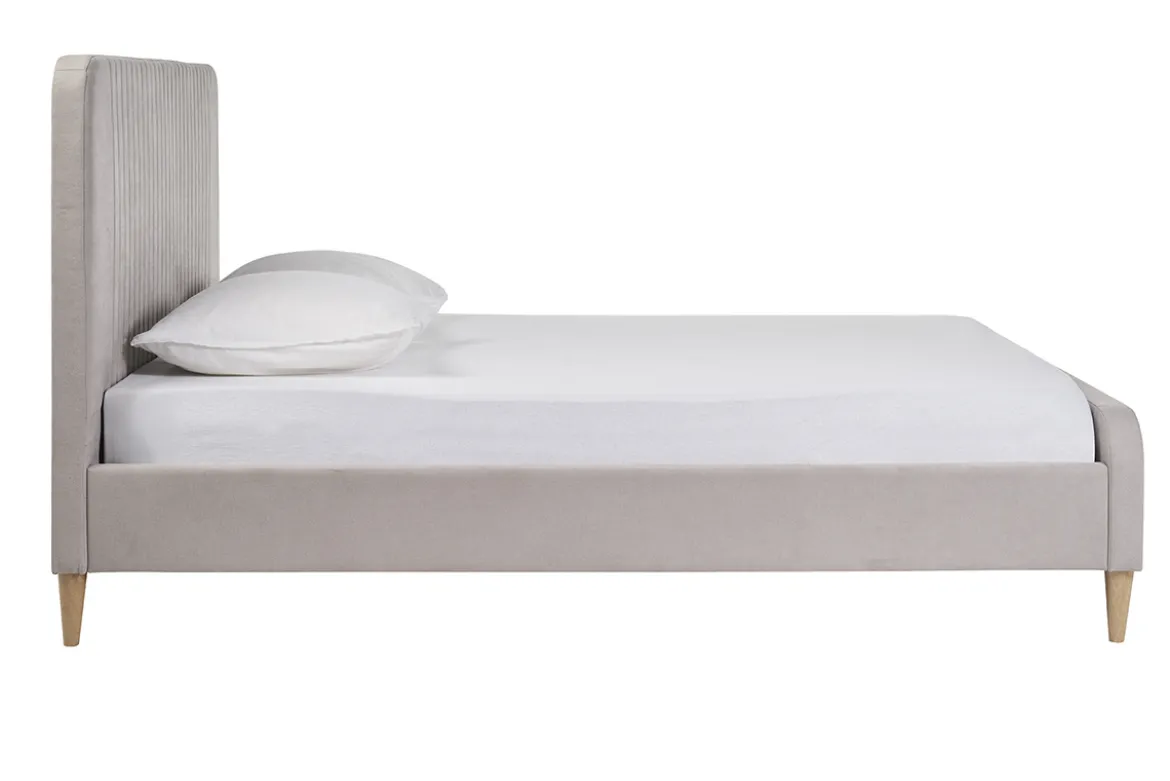 Lit 2 places 160x200 en tissu texturé taupe LINDSAY