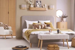 Lit 2 places 160x200 en tissu texturé taupe LINDSAY