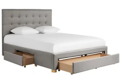 Lit tiroir 2 places 160x200 cm en tissu gris clair RENO