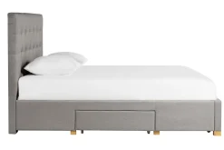 Lit tiroir 2 places 160x200 cm en tissu gris clair RENO