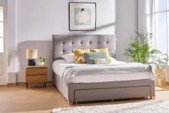 Lit tiroir 2 places 160x200 cm en tissu gris clair RENO