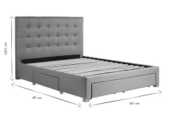 Lit tiroir 2 places 160x200 cm en tissu gris clair RENO