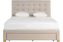 Lit tiroirs 2 places 160x200 cm en tissu beige RENO