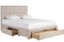 Lit tiroirs 2 places 160x200 cm en tissu beige RENO