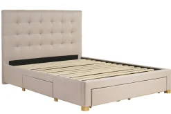 Lit tiroirs 2 places 160x200 cm en tissu beige RENO