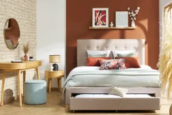Lit tiroirs 2 places 160x200 cm en tissu beige RENO