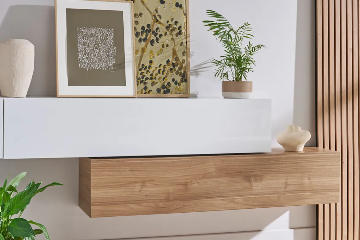Élément mural TV horizontal blanc laqué brillant L137.5 cm ETERNEL