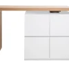 îlot - table de bar modulable avec rangement blanc mat et bois clair chêne L140-177 cm MAX