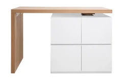 îlot - table de bar modulable avec rangement blanc mat et bois clair chêne L140-177 cm MAX