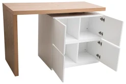 îlot - table de bar modulable avec rangement blanc mat et bois clair chêne L140-177 cm MAX