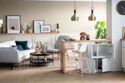 îlot - table de bar modulable avec rangement blanc mat et bois clair chêne L140-177 cm MAX