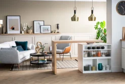 îlot - table de bar modulable avec rangement blanc mat et bois clair chêne L140-177 cm MAX