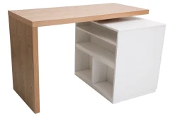 îlot - table de bar modulable avec rangement blanc mat et bois clair chêne L140-177 cm MAX