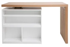 îlot - table de bar modulable avec rangement blanc mat et bois clair chêne L140-177 cm MAX
