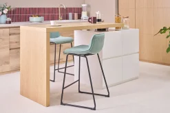 îlot - table de bar modulable avec rangement blanc mat et bois clair chêne L140-177 cm MAX