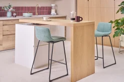 îlot - table de bar modulable avec rangement blanc mat et bois clair chêne L140-177 cm MAX