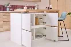 îlot - table de bar modulable avec rangement blanc mat et bois clair chêne L140-177 cm MAX