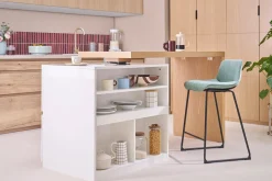 îlot - table de bar modulable avec rangement blanc mat et bois clair chêne L140-177 cm MAX