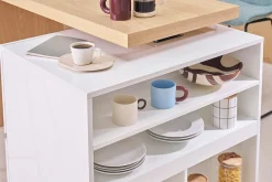 îlot - table de bar modulable avec rangement blanc mat et bois clair chêne L140-177 cm MAX