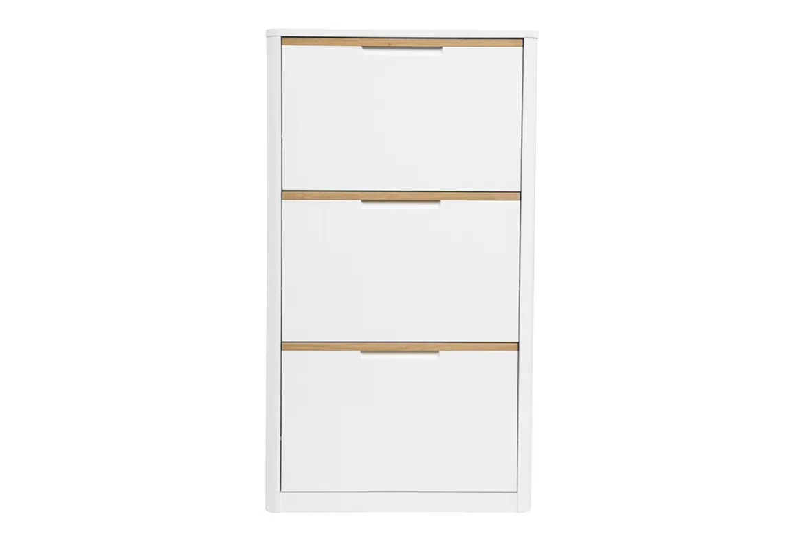 Meuble à chaussures 3 portes finition blanc laqué brillant L68 cm KIRK
