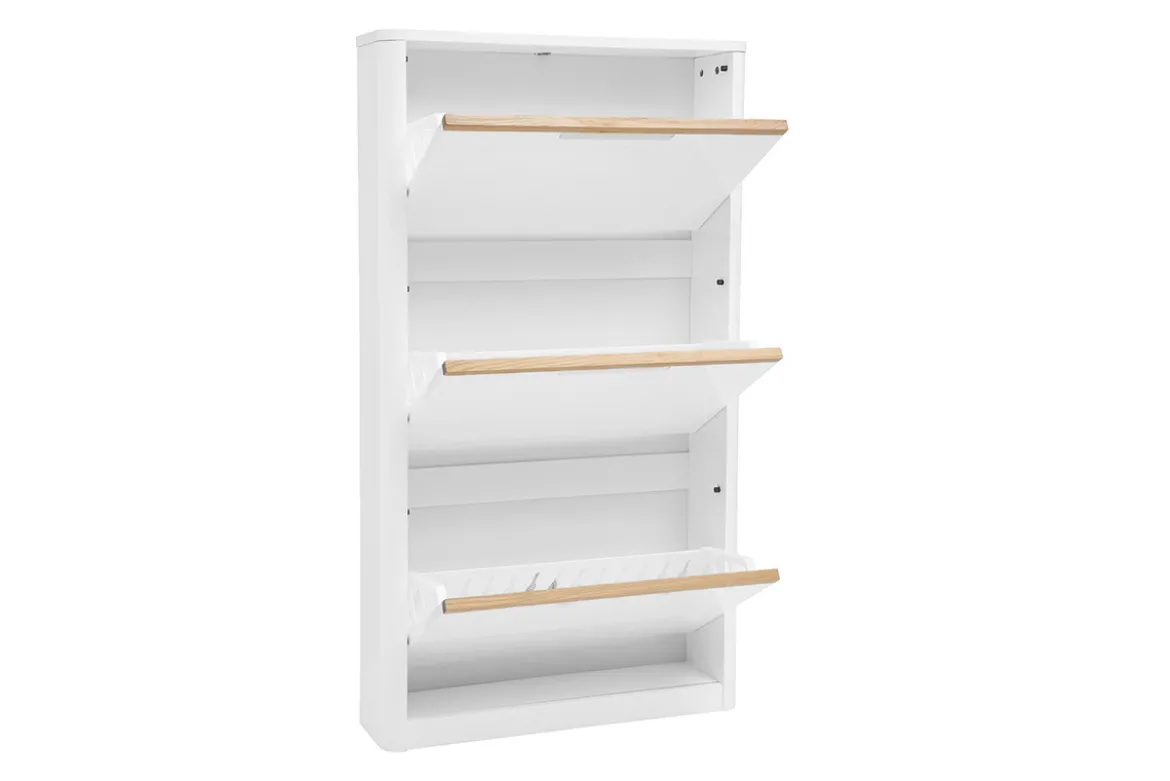 Meuble à chaussures 3 portes finition blanc laqué brillant L68 cm KIRK
