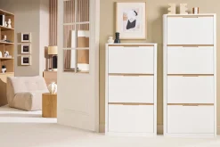 Meuble à chaussures 4 portes finition blanc laqué brillant L68 cm KIRK