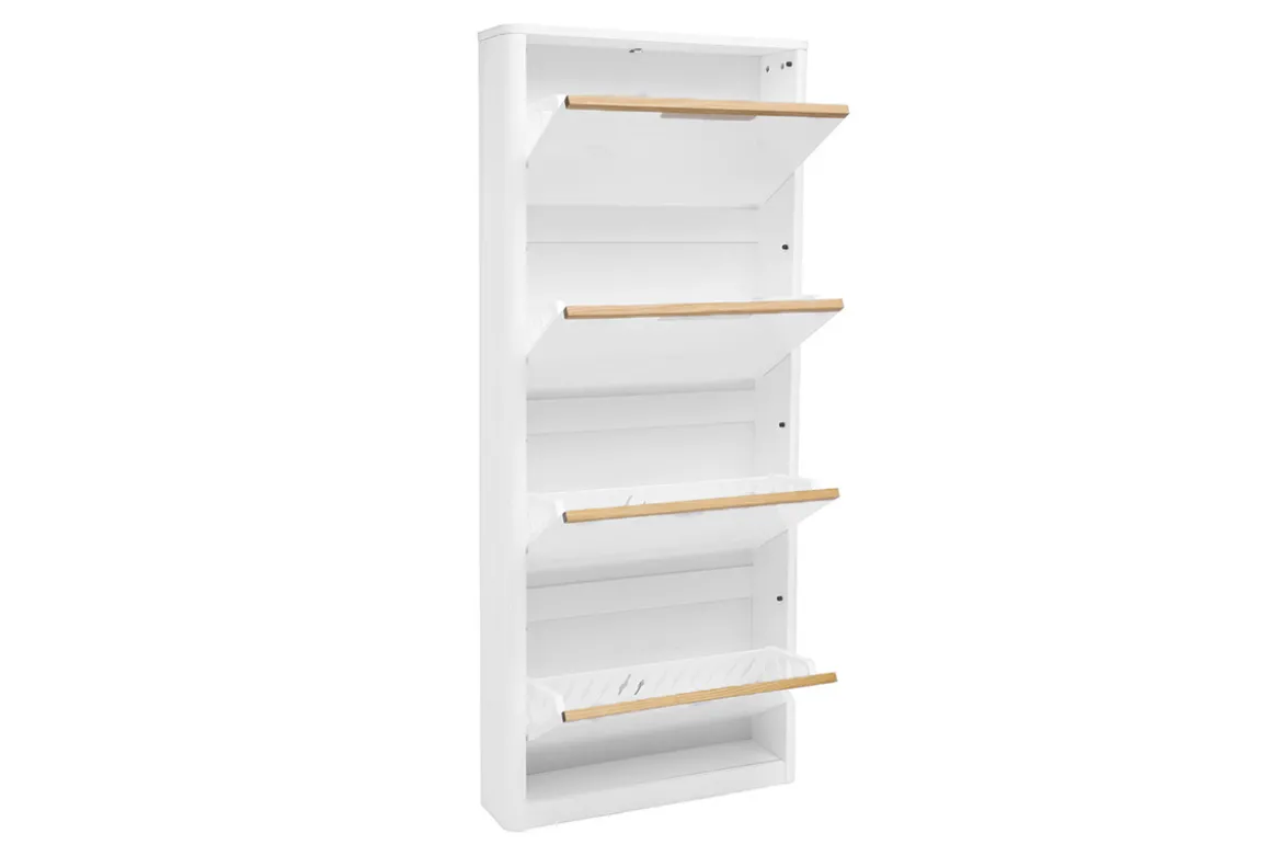 Meuble à chaussures 4 portes finition blanc laqué brillant L68 cm KIRK