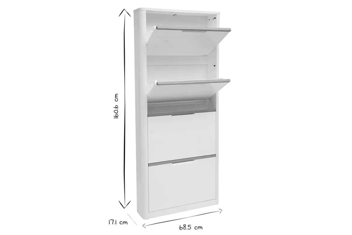 Meuble à chaussures 4 portes finition blanc laqué brillant L68 cm KIRK