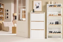 Meuble à chaussures 4 portes finition blanc laqué brillant L68 cm KIRK