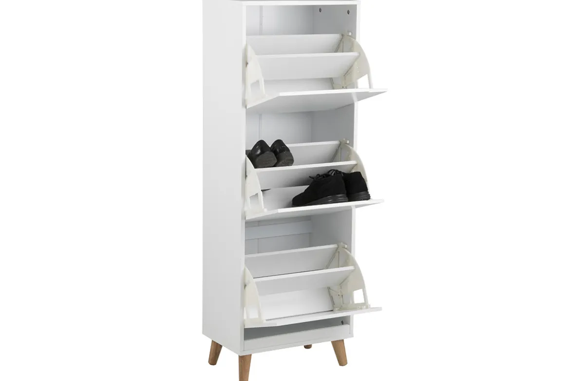 Meuble à chaussures scandinave blanc et bois 3 casiers L47 cm MITRAA