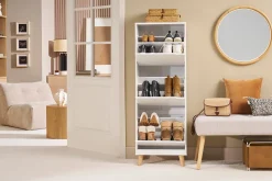 Meuble à chaussures scandinave blanc et bois 3 casiers L47 cm MITRAA