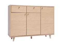 Meuble d'entrée - meuble de rangements à chaussures finition bois clair chêne et métal doré L110 cm SILVESTRE