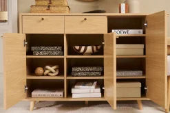 Meuble d'entrée - meuble de rangements à chaussures finition bois clair chêne et métal doré L110 cm SILVESTRE