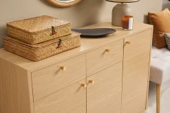 Meuble d'entrée - meuble de rangements à chaussures finition bois clair chêne et métal doré L110 cm SILVESTRE