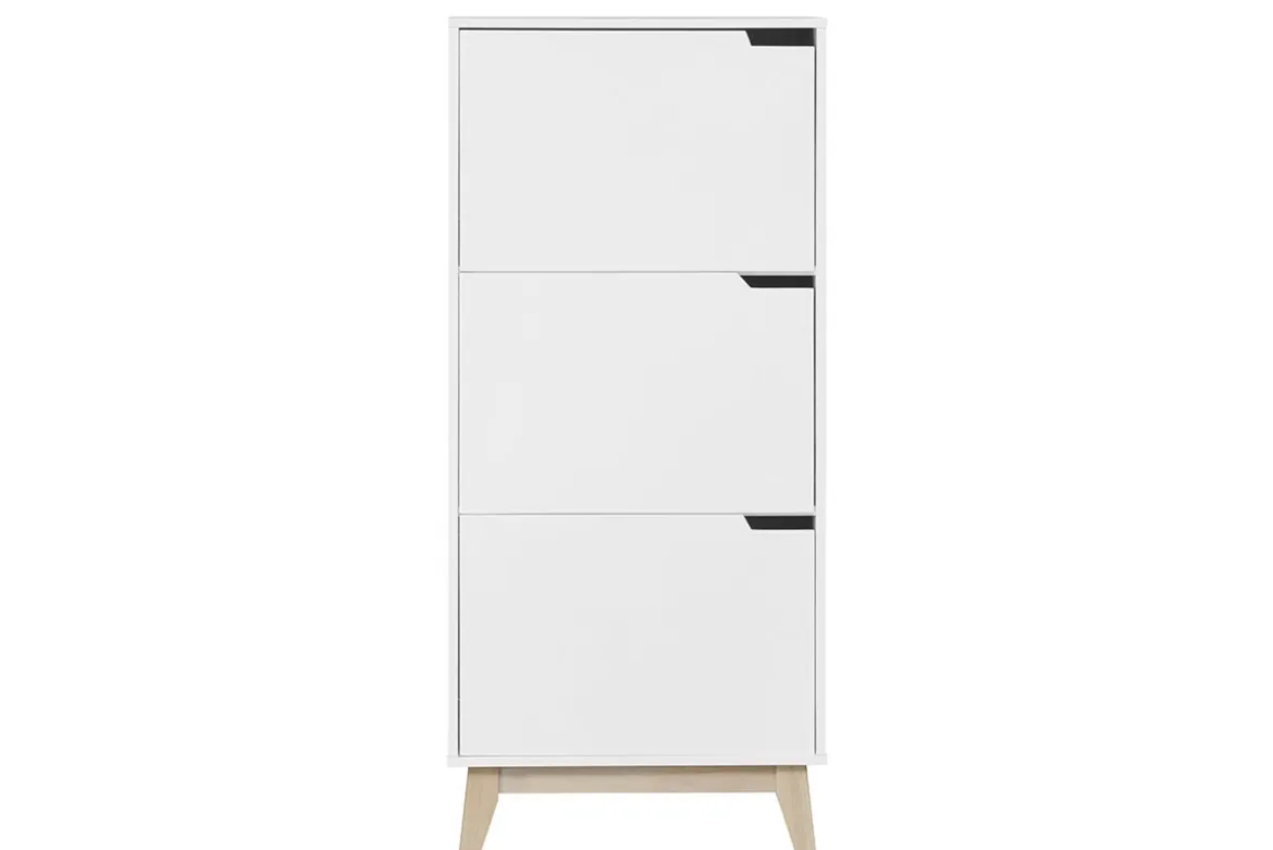 Meuble de rangement haut blanc et bois clair 3 portes L60 cm LEENA