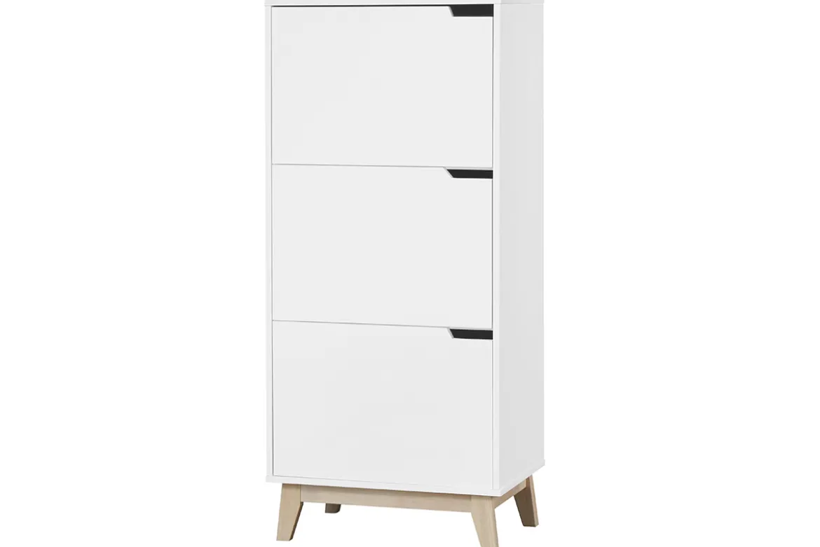 Meuble de rangement haut blanc et bois clair 3 portes L60 cm LEENA