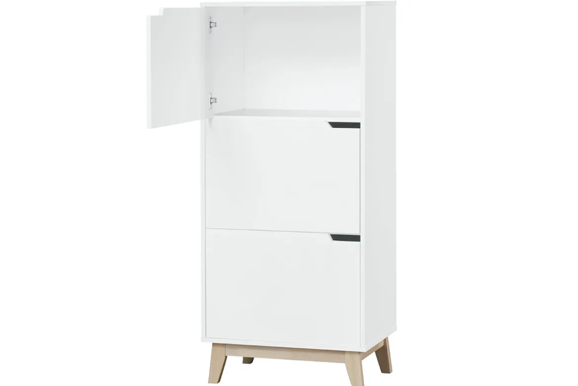 Meuble de rangement haut blanc et bois clair 3 portes L60 cm LEENA