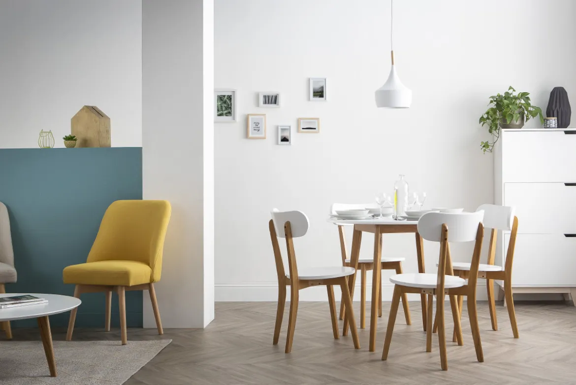 Meuble de rangement haut blanc et bois clair 3 portes L60 cm LEENA