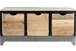 Meuble de rangement industriel en bois manguier massif et métal noir 3 tiroirs L100 cm ATELIER